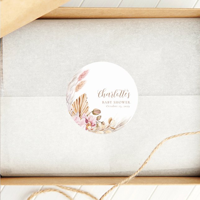 Adesivo Redondo Pampas Boêmian Rosa Dusty | CHÁ DE FRALDAS (Criador carregado)