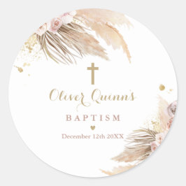 Adesivo Redondo Pampas Grass Bohemian Baptism Christening Favor