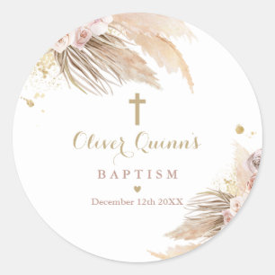 Adesivo Redondo Pampas Grass Bohemian Baptism Christening Favor