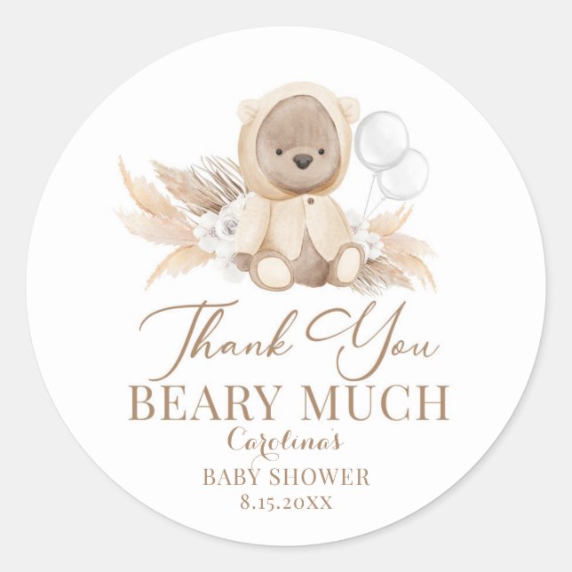 Adesivo Redondo Pampas Grass Boho Obrigado Beary Muita Sticker (Frente)