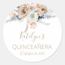 Adesivo Redondo Pampas Grass Boho Quinceañera Favor Sticker