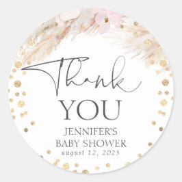 Adesivo Redondo Pampas Grass Dourado Confetti Obrigado