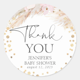 Adesivo Redondo Pampas Grass Dourado Confetti Obrigado