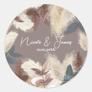 Adesivo Redondo Pampas Grass & Leaves Terthy Bohemian Casamento