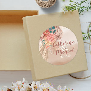 Adesivo Redondo Pampas Grass Watercolor Floral Terracotta Ombre