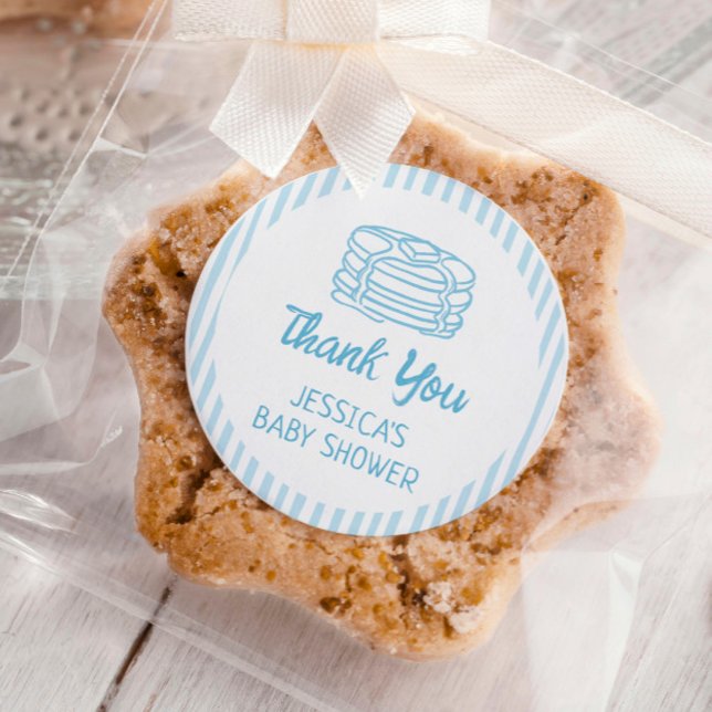 Adesivo Redondo Pancakes and Pajamas Breakfast Boy Baby Shower (Criador carregado)