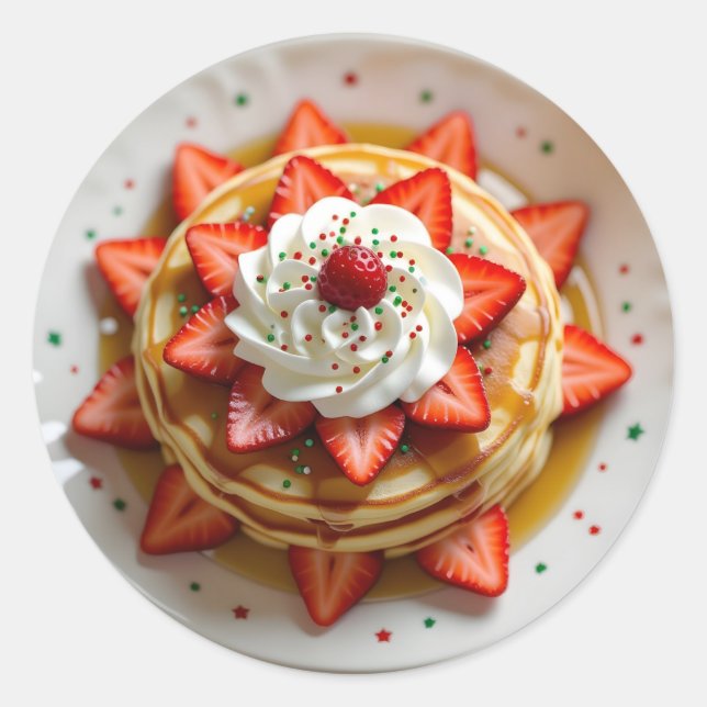 Adesivo Redondo Pancakes with Whipped Cream & Christmas Sprinkles (Frente)