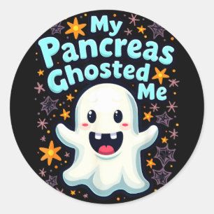 Adesivo Redondo Pâncreas Fantasmou no Halloween Diabetes Tipo 1