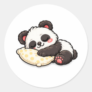 Adesivo Redondo Panda Adormecido Fofo com Travesseiro