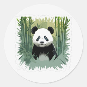 Adesivo Redondo Panda Bear Bamboo em Floresta