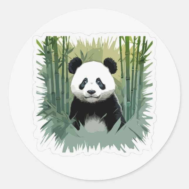 Adesivo Redondo Panda Bear Bamboo em Floresta (Frente)