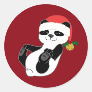 Adesivo Redondo Panda Bear Natal com Santa Hat e Jingle Bell