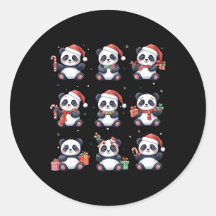 Adesivo Redondo Panda Bear Natal Santa Hat Amante de os animais En