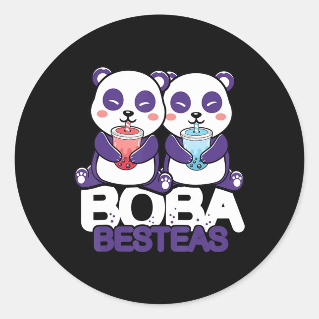 Adesivo Redondo Panda Boba Bubble Tea Anime Kawaii Neko Girls (Frente)