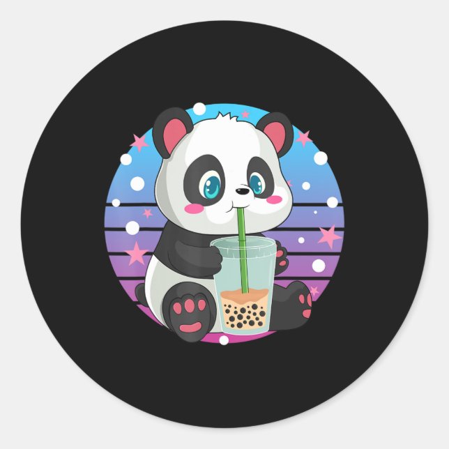 Adesivo Redondo Panda Boba Tea Bubble Tea Anime Kawaii Neko (Frente)