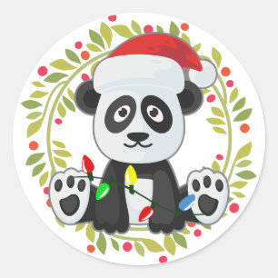 Adesivo Redondo Panda Bonita de Natal