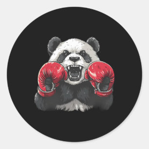 Adesivo Redondo Panda Boxeador Com Luvas de Boxe Kickboxing Comédi