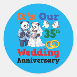 Adesivo Redondo Panda Casais Juntos no 35º Aniversário de Casament