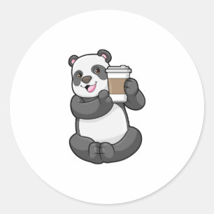 Adesivo Redondo Panda com café para ir