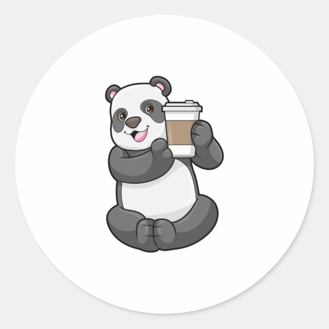 Adesivo Redondo Panda com café para ir (Frente)