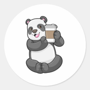 Adesivo Redondo Panda com café para ir
