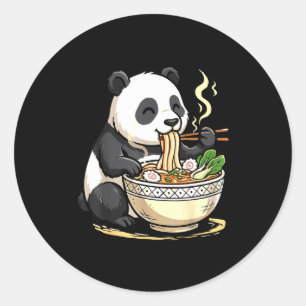 Adesivo Redondo Panda Comendo Macarrão Ramen Engraçado 