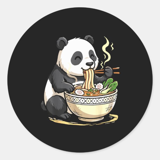 Adesivo Redondo Panda Comendo Macarrão Ramen Engraçado  (Frente)