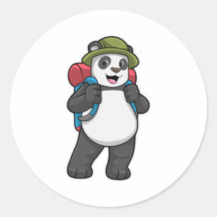 Adesivo Redondo Panda como Hiker com mochila