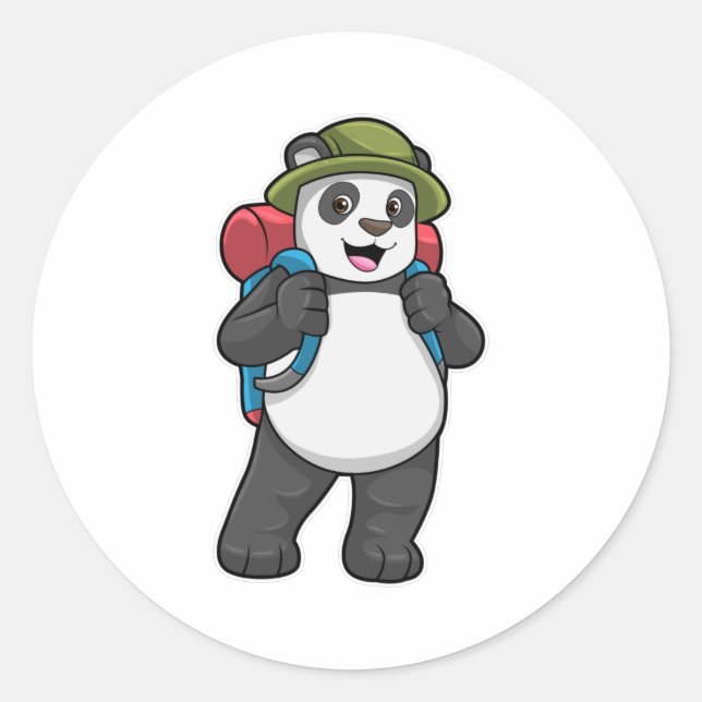 Adesivo Redondo Panda como Hiker com mochila (Frente)