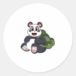 Adesivo Redondo Panda como Hiker com mochila