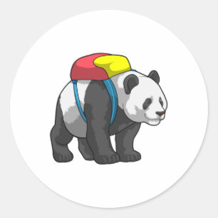 Adesivo Redondo Panda como Hiker com mochila