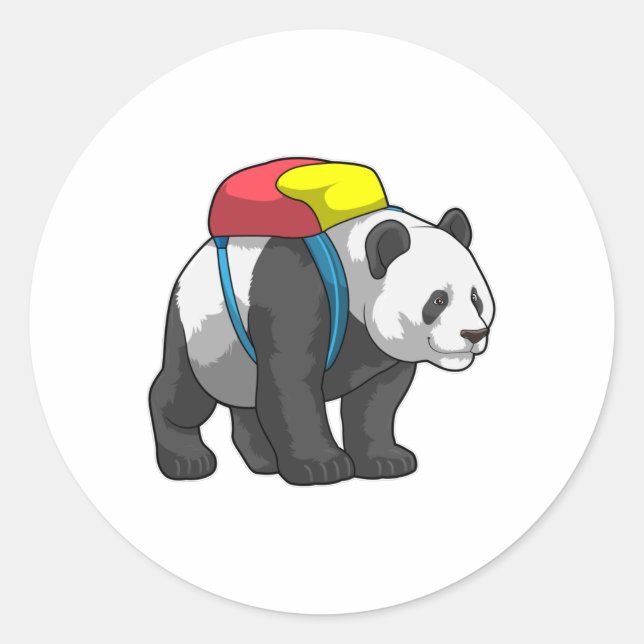Adesivo Redondo Panda como Hiker com mochila (Frente)
