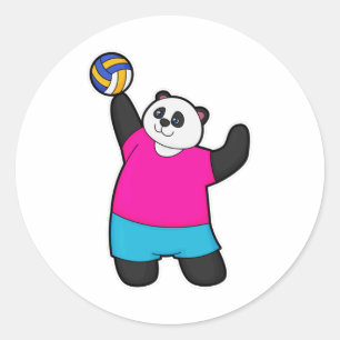 Adesivo Redondo Panda como jogador de voleibol
