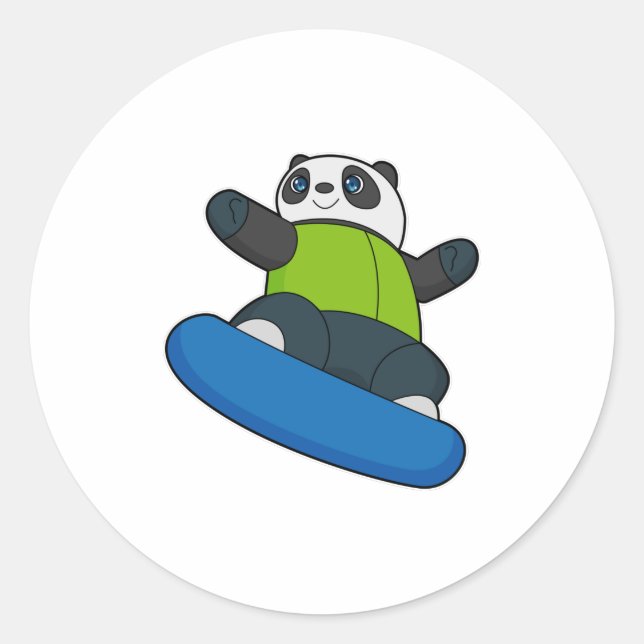 Adesivo Redondo Panda como Snowboarder com Snowboard (Frente)