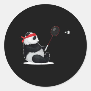 Adesivo Redondo Panda de Badminton Engraçado Doce Esporte Humor Pe