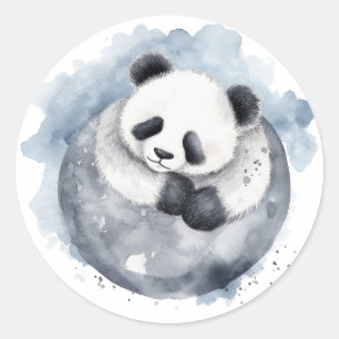 Adesivo Redondo Panda de Cores Aquáticas com Sono