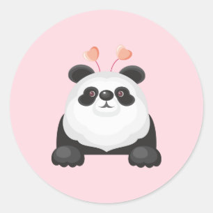 Adesivo Redondo Panda de desenho animado fofo com corações
