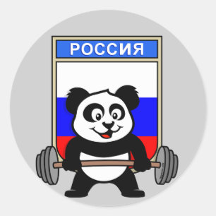 Adesivo Redondo Panda do halterofilismo de Rússia
