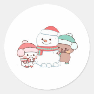 Adesivo Redondo Panda E Casal Do Urso Brownie, Feliz Natal