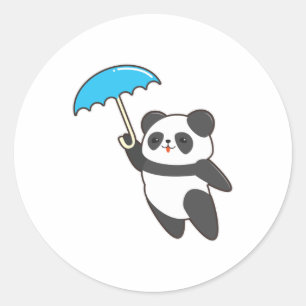 Adesivo Redondo Panda em Chuva com Guarda-chuvas