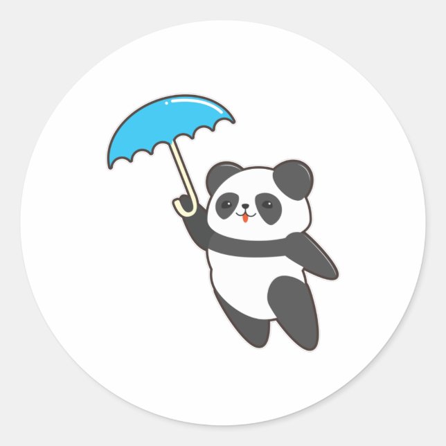 Adesivo Redondo Panda em Chuva com Guarda-chuvas (Frente)
