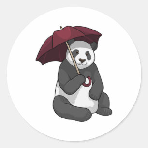 Adesivo Redondo Panda em Chuva com Guarda-chuvas