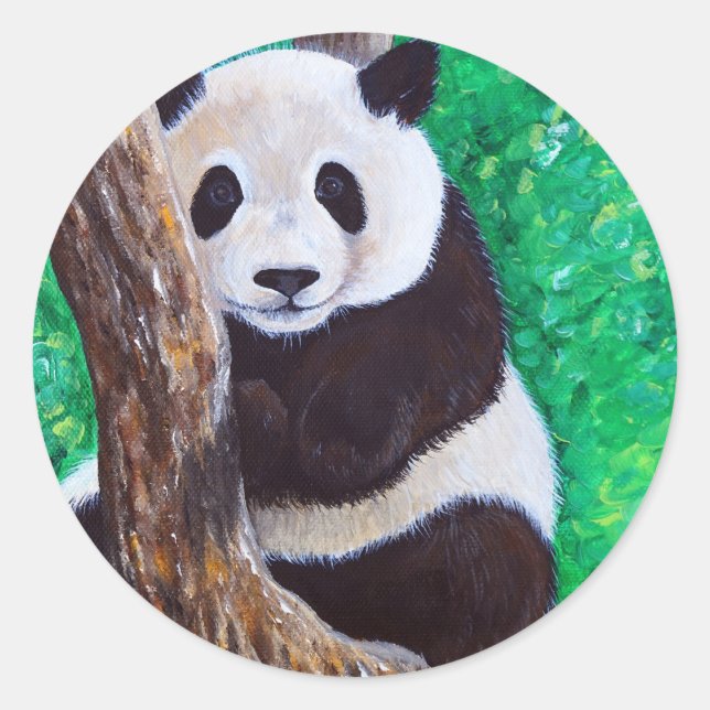 Adesivo Redondo Panda em pintura em árvore (Frente)