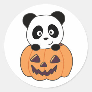 Adesivo Redondo Panda Em Pumpkin, Doce Pandas Feliz Dia das Bruxas