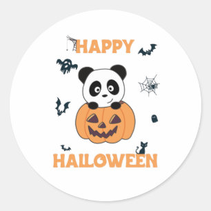 Adesivo Redondo Panda Em Pumpkin Doce Pandas Feliz Halloween