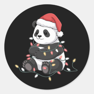 Adesivo Redondo Panda Engraçado Amante de Luzes de Natal Animal