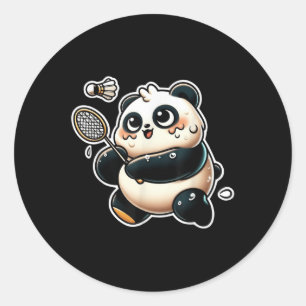 Adesivo Redondo Panda Engraçado Jogando Badminton Exercício Esport