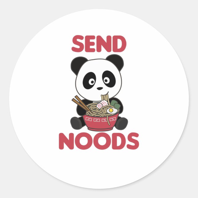 Adesivo Redondo Panda Envia Noods Ramen Cute Kawaii Noodles Pandas (Frente)