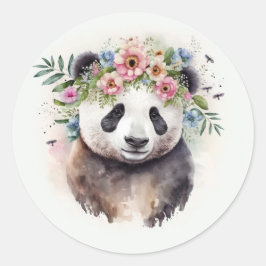 Adesivo Redondo Panda Flowers Watercolor                     
