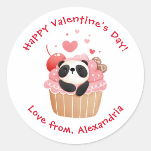 Adesivo Redondo Panda Fofa em Cupcake Dia dos Namorados Personaliz